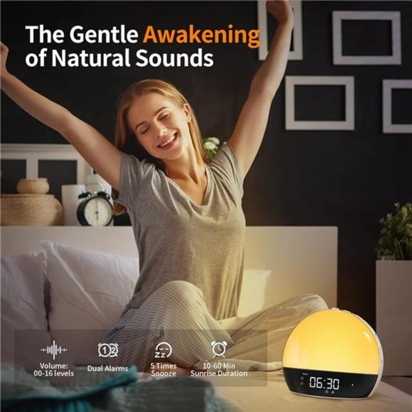 Sunrise Alarm Clock, Bluetooth Speaker Sound Machine,Sunrise & Sunset Simulation - Picture 2 of 5